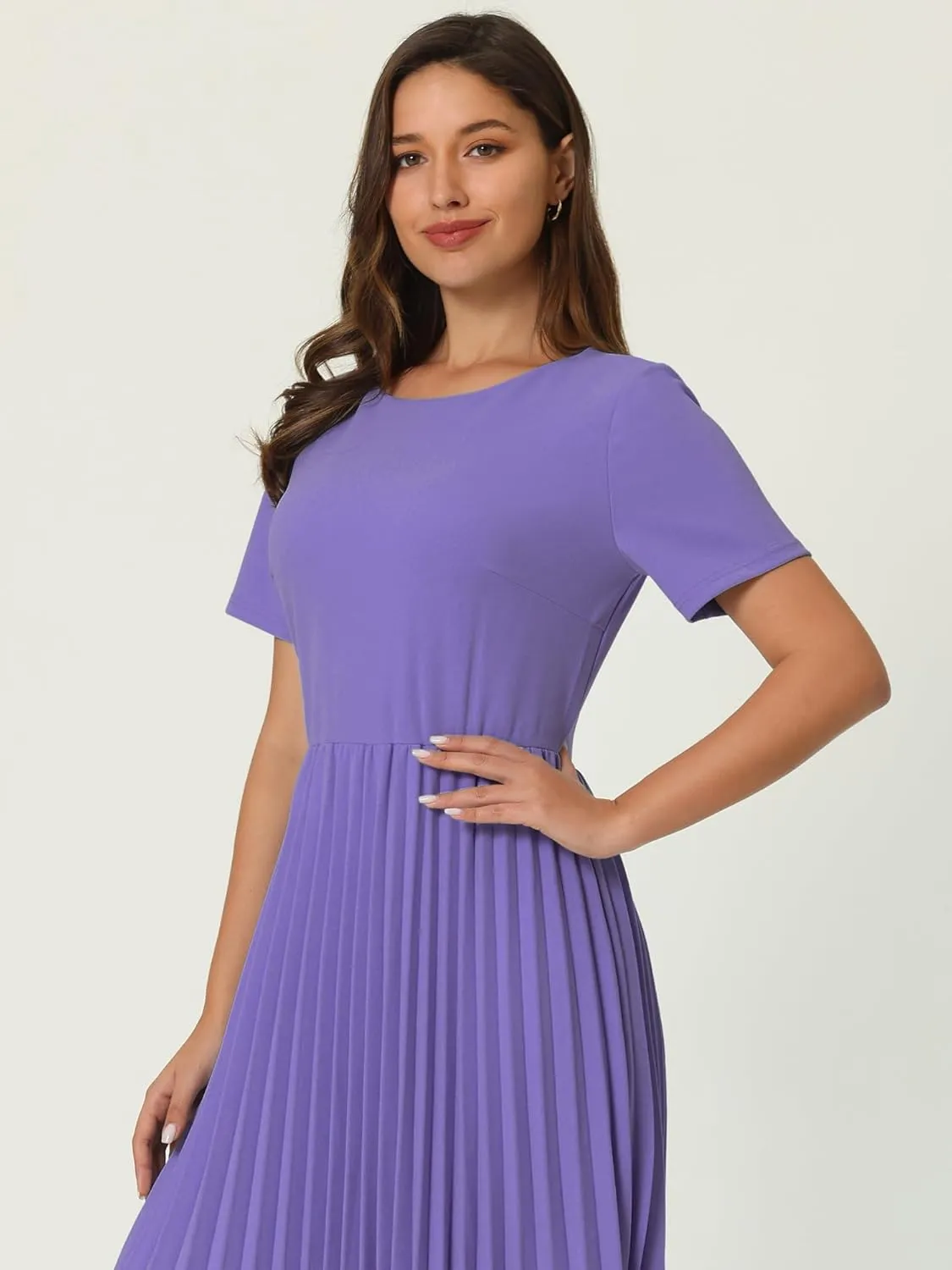 Women's Pleated Dresses Work Fit and Flare Midi Dress