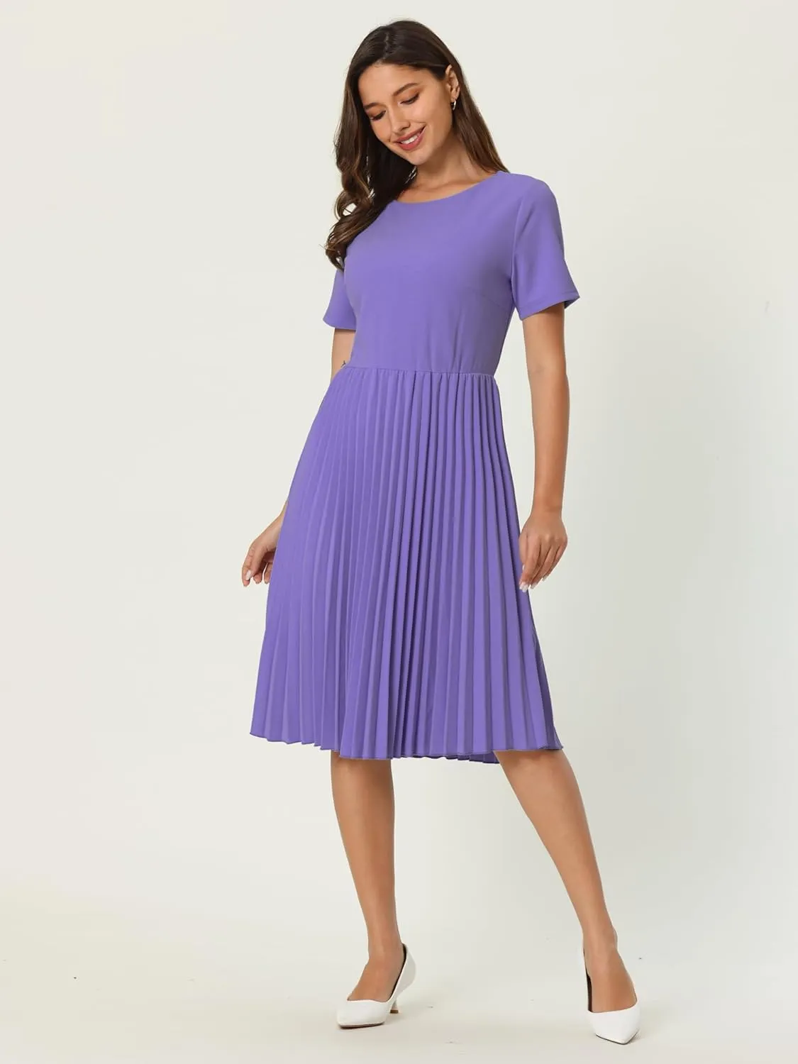 Women's Pleated Dresses Work Fit and Flare Midi Dress
