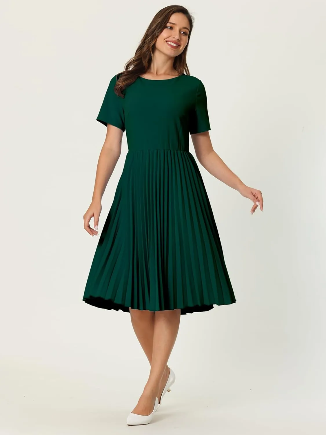 Women's Pleated Dresses Work Fit and Flare Midi Dress