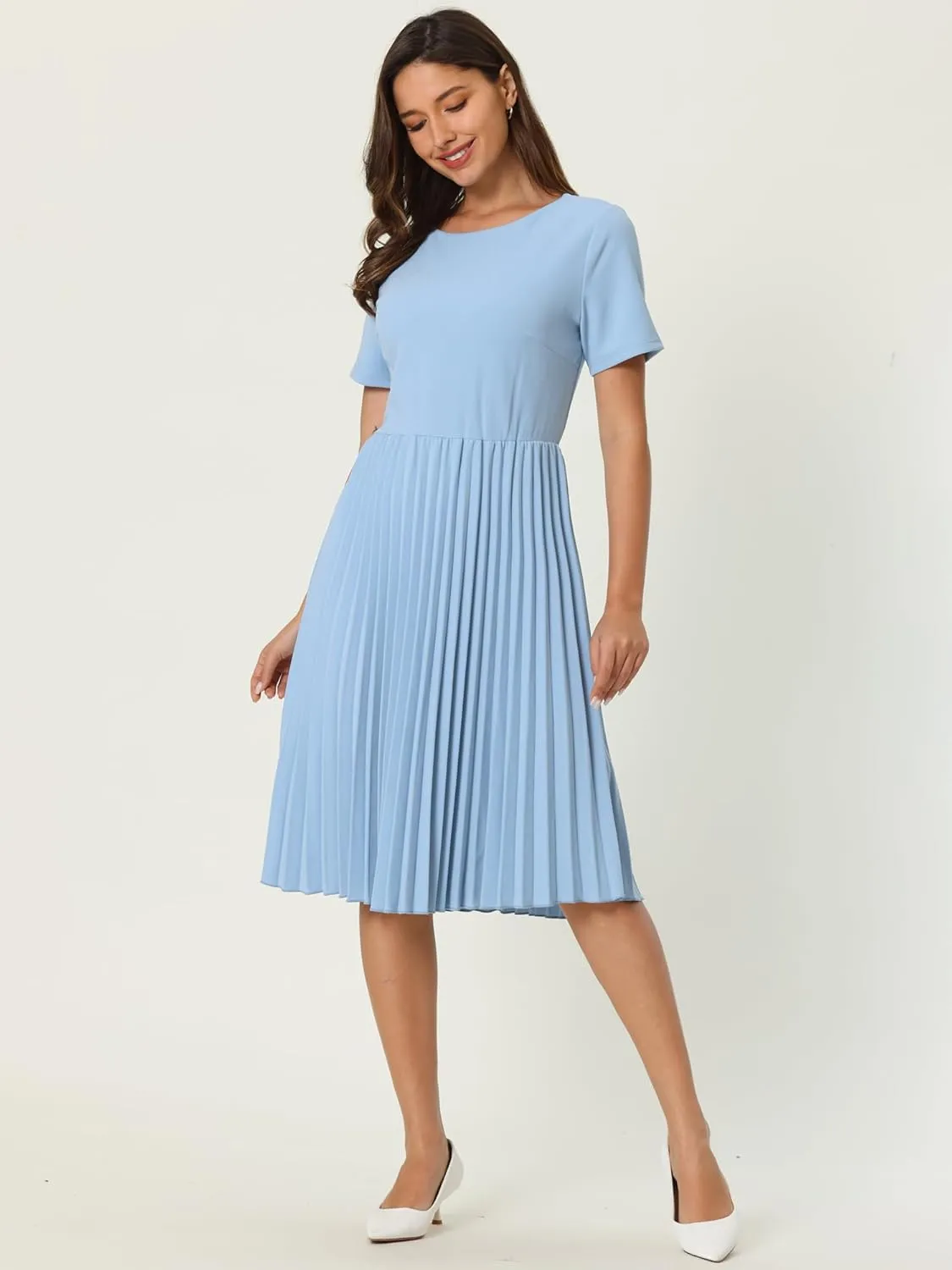 Women's Pleated Dresses Work Fit and Flare Midi Dress