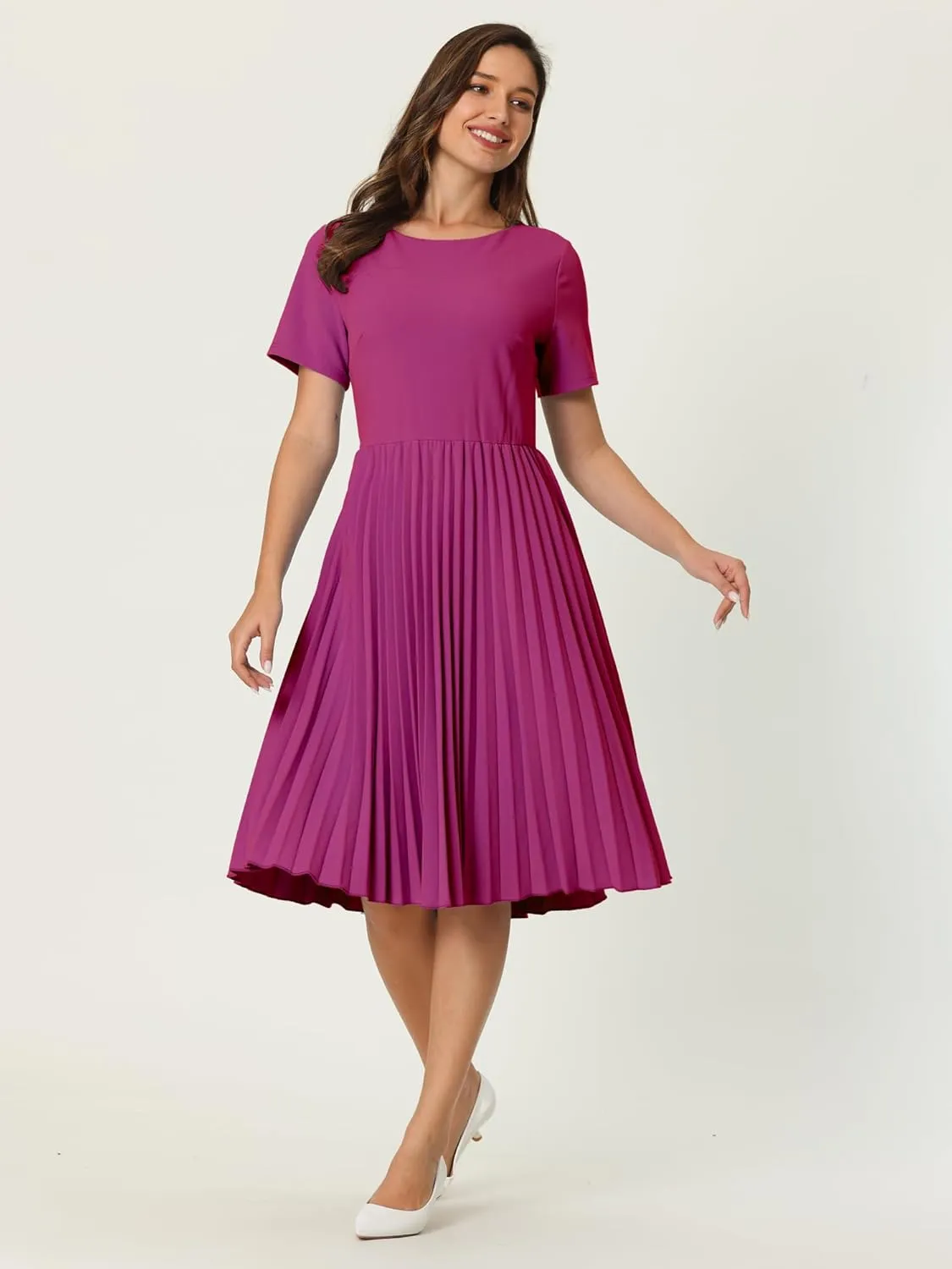 Women's Pleated Dresses Work Fit and Flare Midi Dress