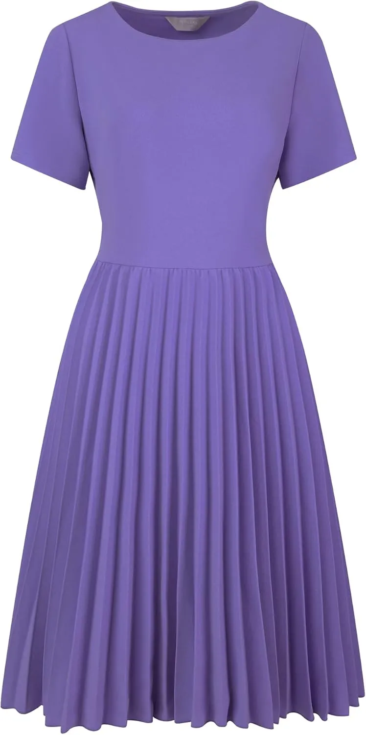 Women's Pleated Dresses Work Fit and Flare Midi Dress
