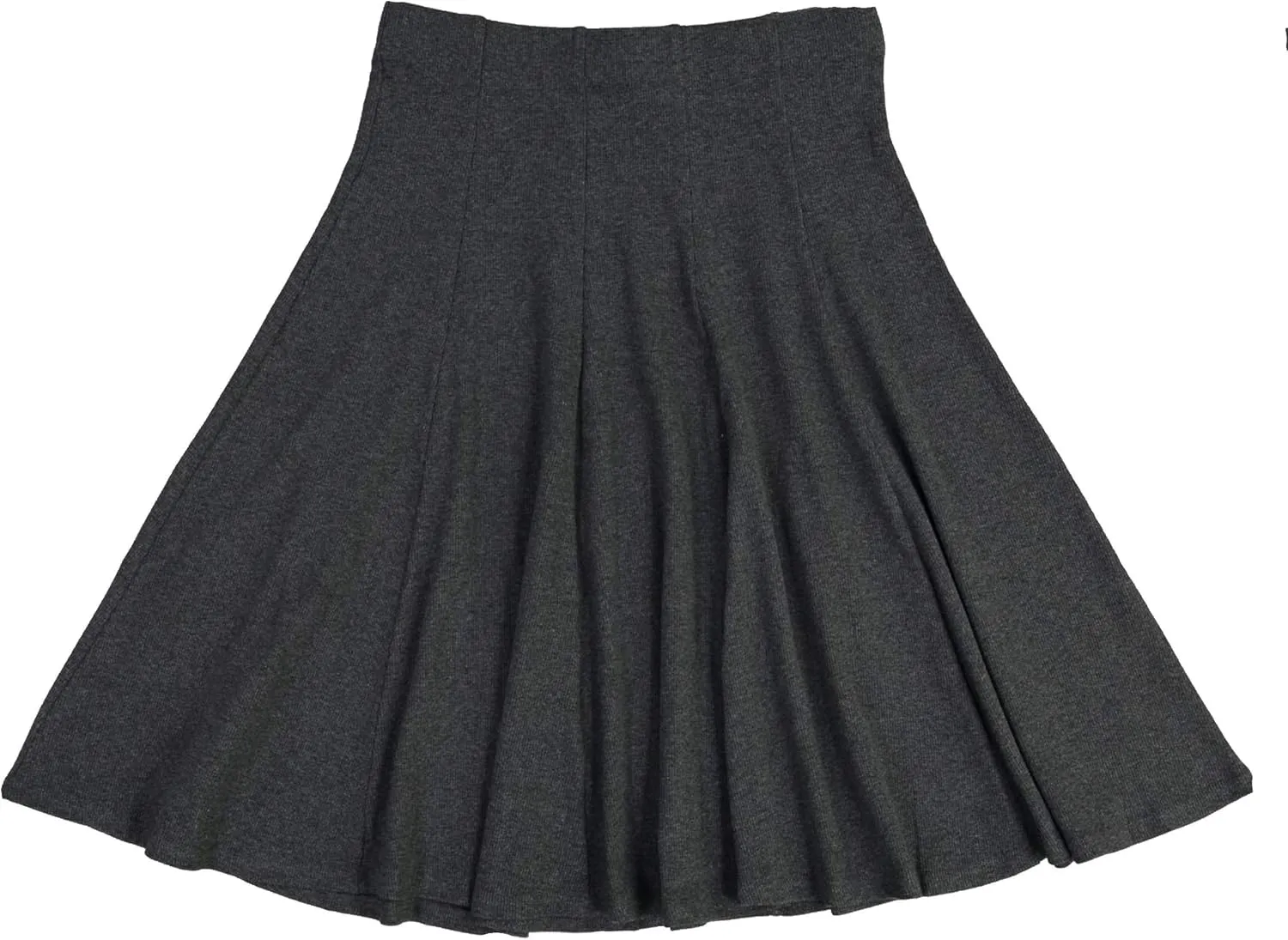Womens Ribbed Cotton Panel Knee Length Skirt- Elastic Waist Office Pleated Skirt