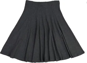Womens Ribbed Cotton Panel Knee Length Skirt- Elastic Waist Office Pleated Skirt