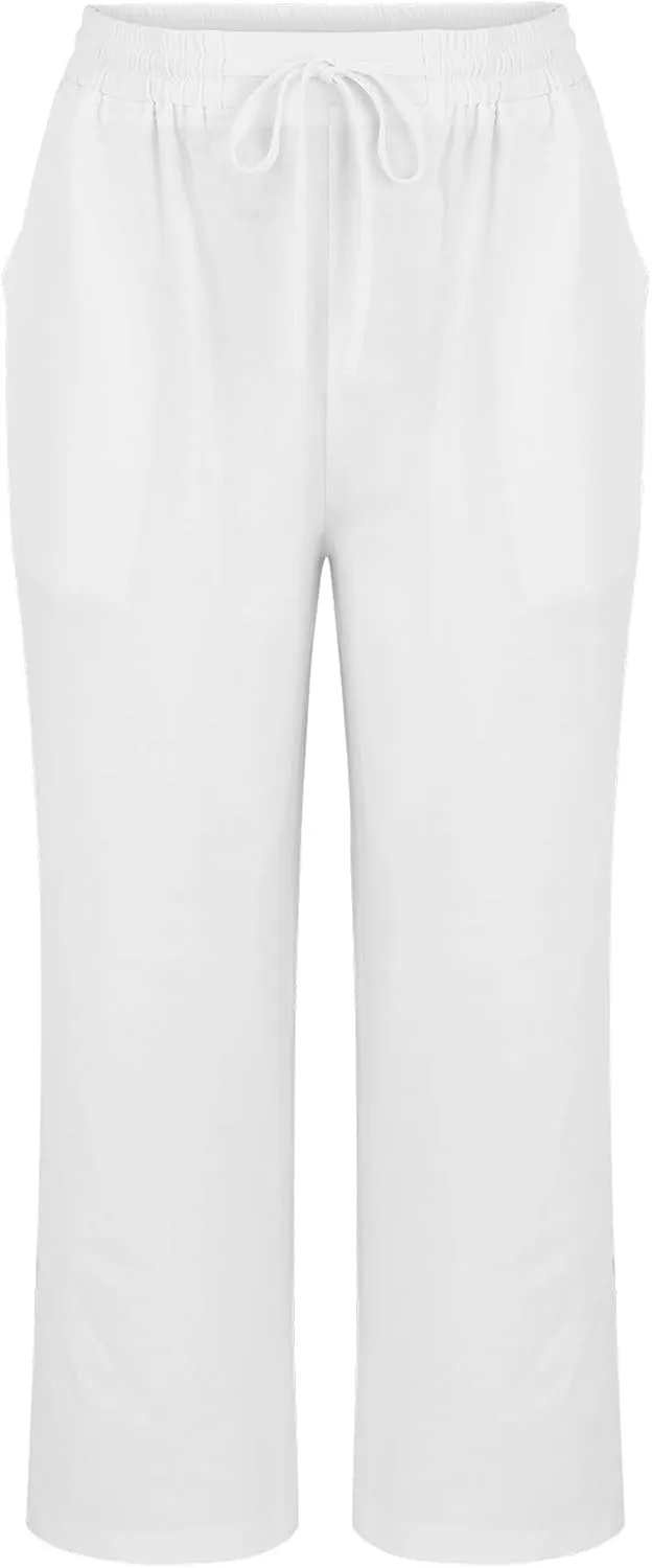 Womens Summer Cotton Linen Pants 2025 Trendy Side Slit Ankle Wide Leg Beach Trousers Elastic Waist Drawstring Slacks