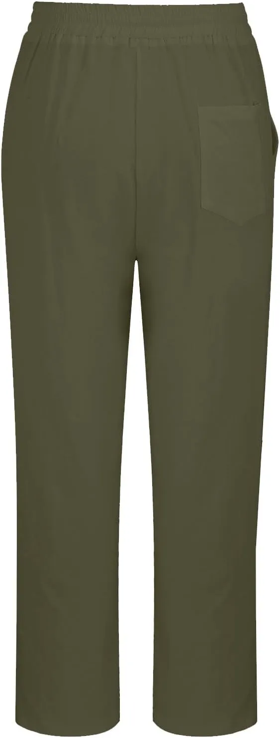 Womens Summer Cotton Linen Pants 2025 Trendy Side Slit Ankle Wide Leg Beach Trousers Elastic Waist Drawstring Slacks