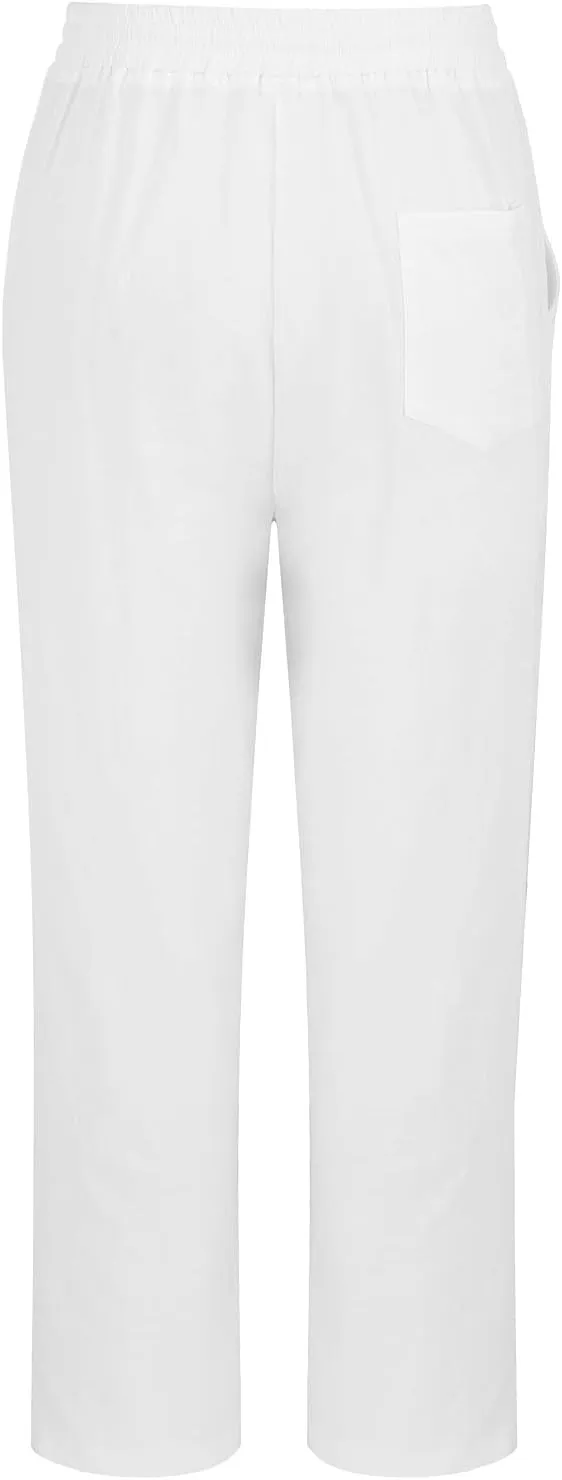 Womens Summer Cotton Linen Pants 2025 Trendy Side Slit Ankle Wide Leg Beach Trousers Elastic Waist Drawstring Slacks
