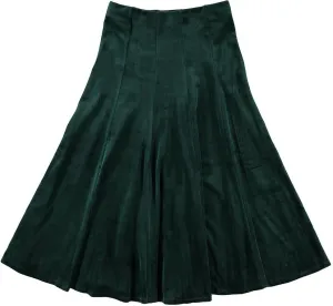 Womens Velour Midi 33 inch Length Panel Skirt- Elastic Waist Office Pleated Skirt